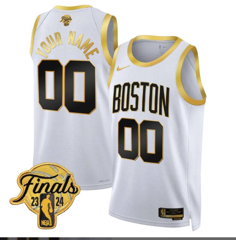 Men Boston Celtics 2024 Finals Patch Swingman Custom white NBA Jersey V2